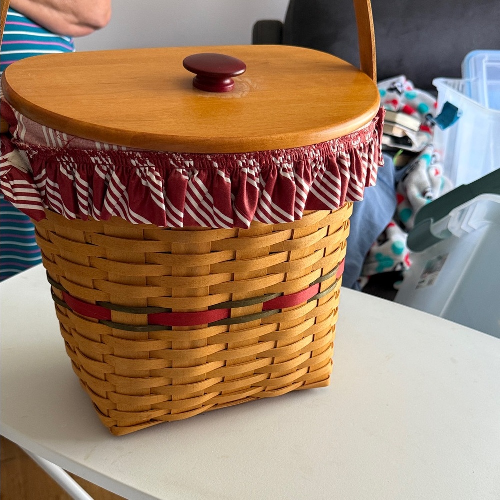 Longaberger Wooden Basket with Red and Brown Accents